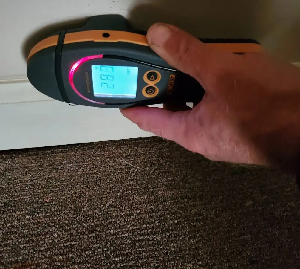 Moisture detection at baseboard during Sewage Cleanup & Sanitation in Templeton
